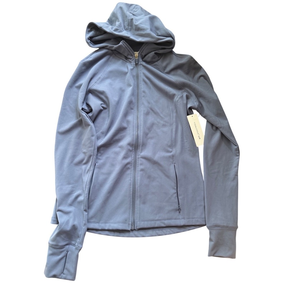 YOGALICIOUS LUX Blue Full Zip Hooded Jacket Athleisure Cozy Activewear‎ Size M